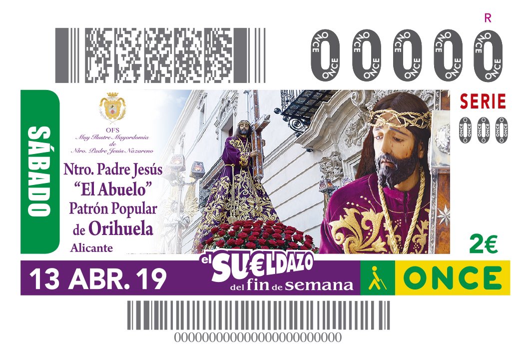Os presentamos el recién estrenado cupón de la ONCE en honor a Nuestro Padre Jesús Nazareno.

El sorteo se llevará a cabo el día 13 de Abril y puedes adquirirlo desde hoy en uno de los más de 20.000 agentes vendedores de la ONCE o en cualquier Terminal Punto de Venta (TPV).
