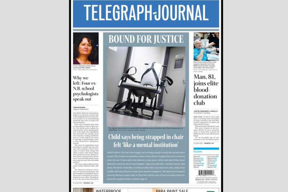 thingsofdesire's tweet photo. Last year, I exposed a growing practice of cops restraining youth in chairs in NB. Since the investigation, SJ cops have put 0 kids in straps and are reviewing policy. The series is nominated for an atlantic journalism award, but the real win is keeping kids outta these chairs https://t.co/ZzY0z8Q5eI