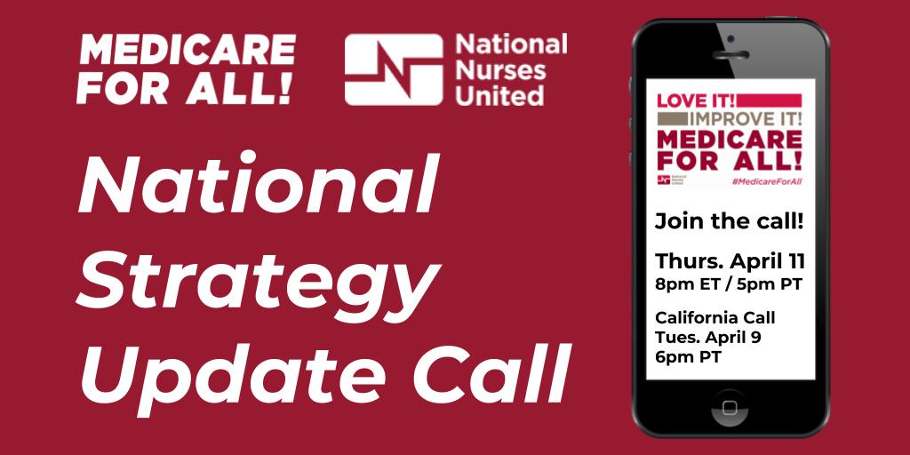 Next week we’ll be hosting our first national strategy call of 2019. Join us to get the latest updates on the fight to win #MedicareForAll!

National Call, Thurs. April 11 at 8pm ET / 5pm PT
bit.ly/2VijFNi

California Call, Tues. April 9 at 6pm PT
bit.ly/2V9h0oV