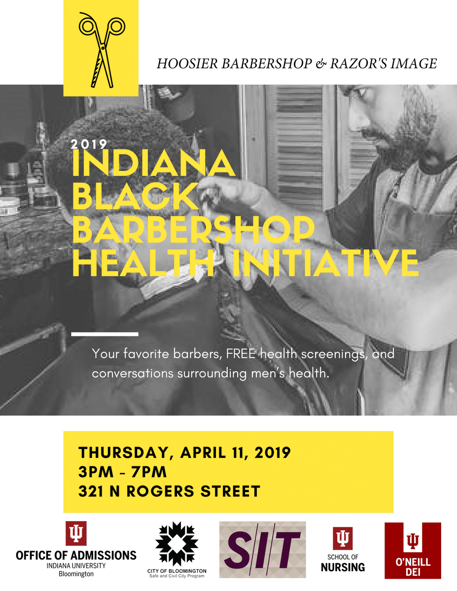 Offering health education and free health screenings to Black men in Bloomington. All health services are free; however, barbers can use their discretion when charging for services. In addition to health screenings (Blood pressure, glucose, BMI, and more)
