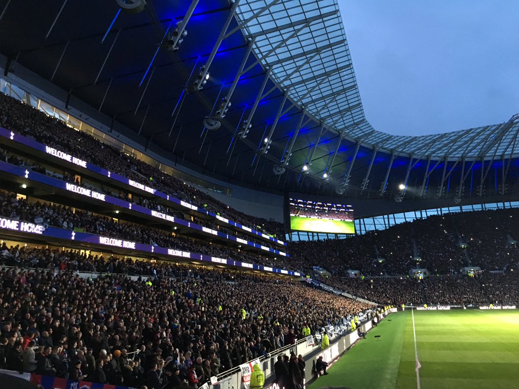 carolannebright's tweet photo. Nightmare journey, but Mike and me made it. Fab stadium but Selhurst Park better. looking for Palace to spoil Spurs party. https://t.co/n8hIUoLiQA