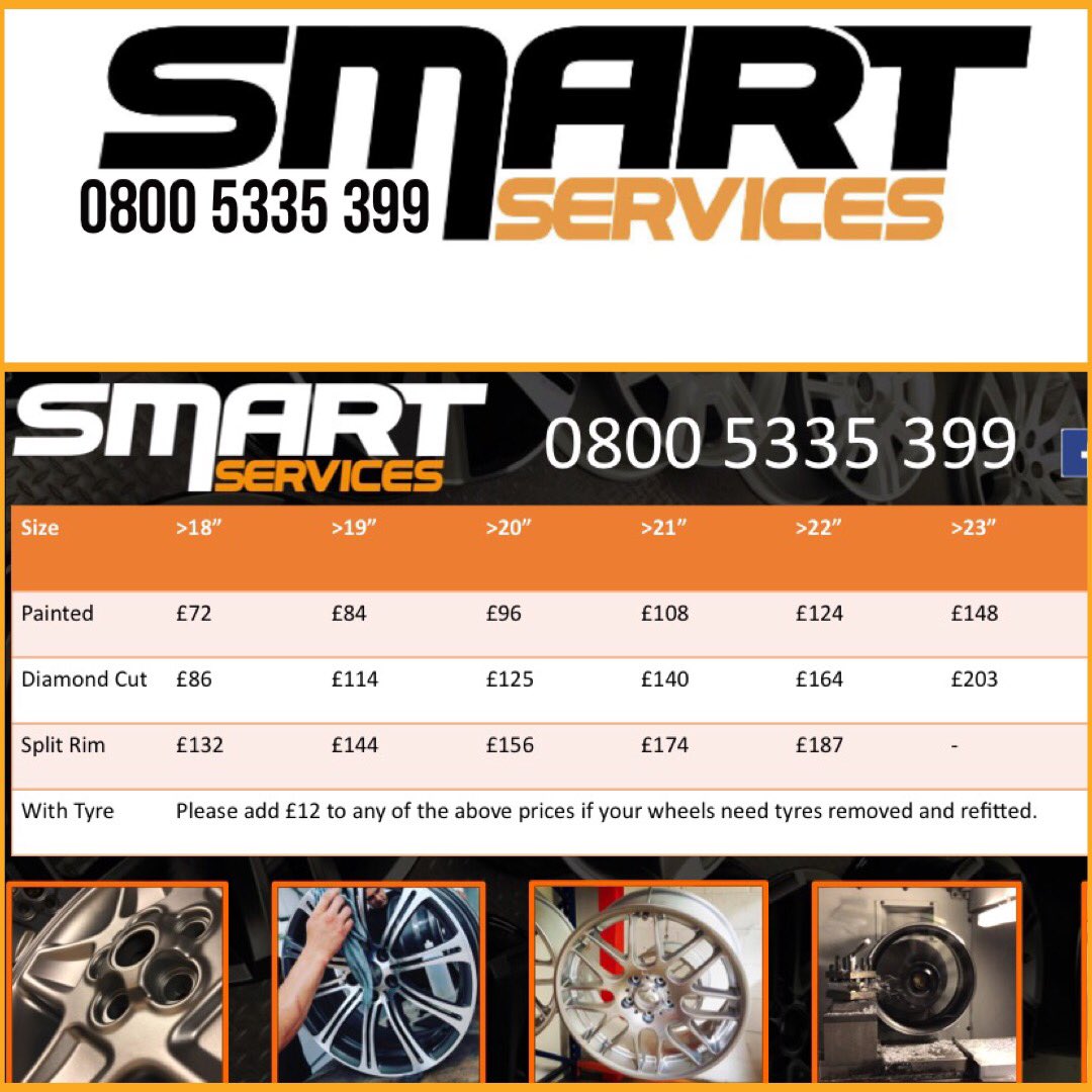 smartservicesJW's tweet photo. Just a quick reminder of our wheel prices.

#alloywheelrefurbishment #jwsmartservices #wheels https://t.co/VZ5b4uF7PQ