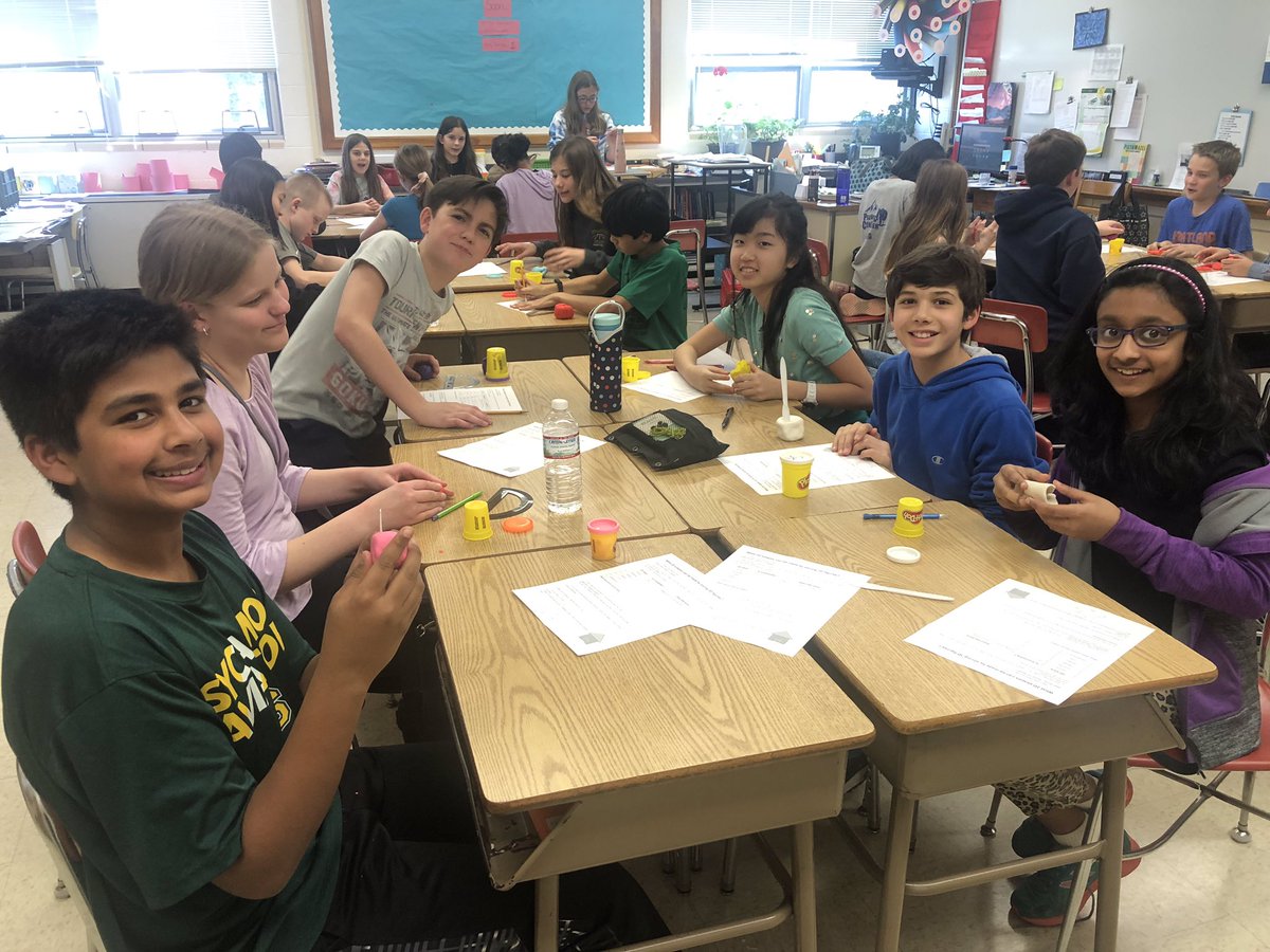 EHGWhiteTeam's tweet photo. Down in the White Team today, Mrs. Ryan's class had some fun examining the cross sections of polyhedrons, using play-doh of all things!#modelwithmath @EHGreeneSchool https://t.co/CZGqrnz86t