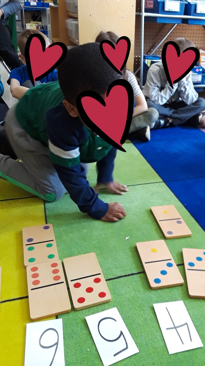 s_m_poulas's tweet image. Math time!  Adding up the dots on the dominoes!  #kindergartenmath #dominoaddition