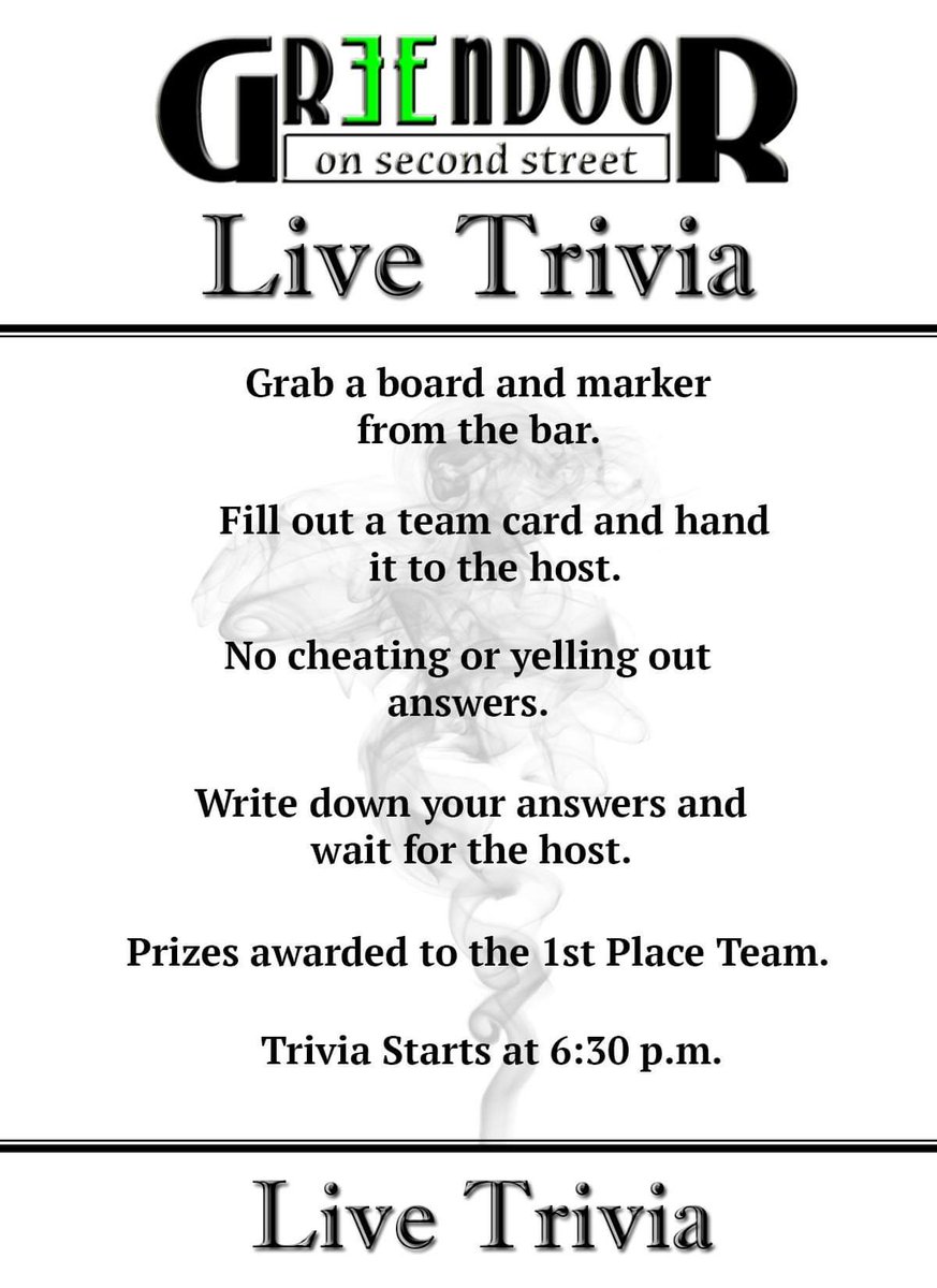 GreenDoorTX's tweet photo. Live Trivia tonight, starting at 6:30 p.m!

Don't forget about free pool and happy hour prices all night long! https://t.co/PV2zfSlAOc