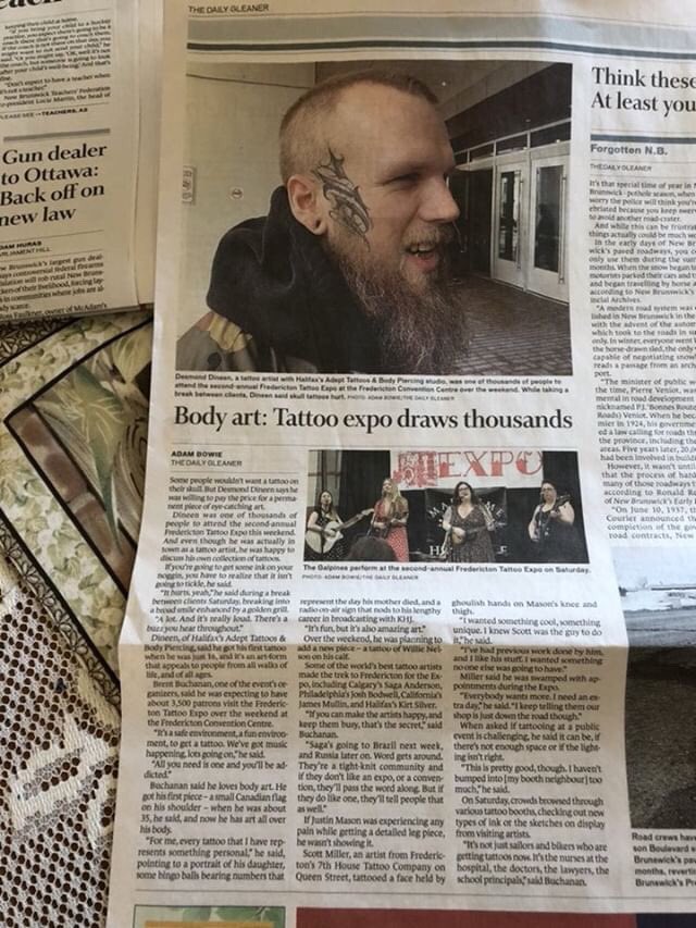 freddytattooex's tweet photo. We made the @DailyGleaner and the Post Gazette.  Thanks for the story.  #coverstory #coveroftherollingstone #madethepaper #tattooexpo #frederictontattooexpo #freddytattooexpo @DowntownFred @FredConvCentre https://t.co/4SzjwCoh1N