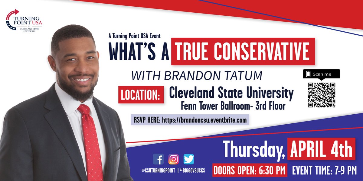 CSUTurningPoint's tweet image. Only 24 HOURS until @TheOfficerTatum speaks at #Cleveland State! Get your FREE ticket while there’s still time! #BigGovSucks
