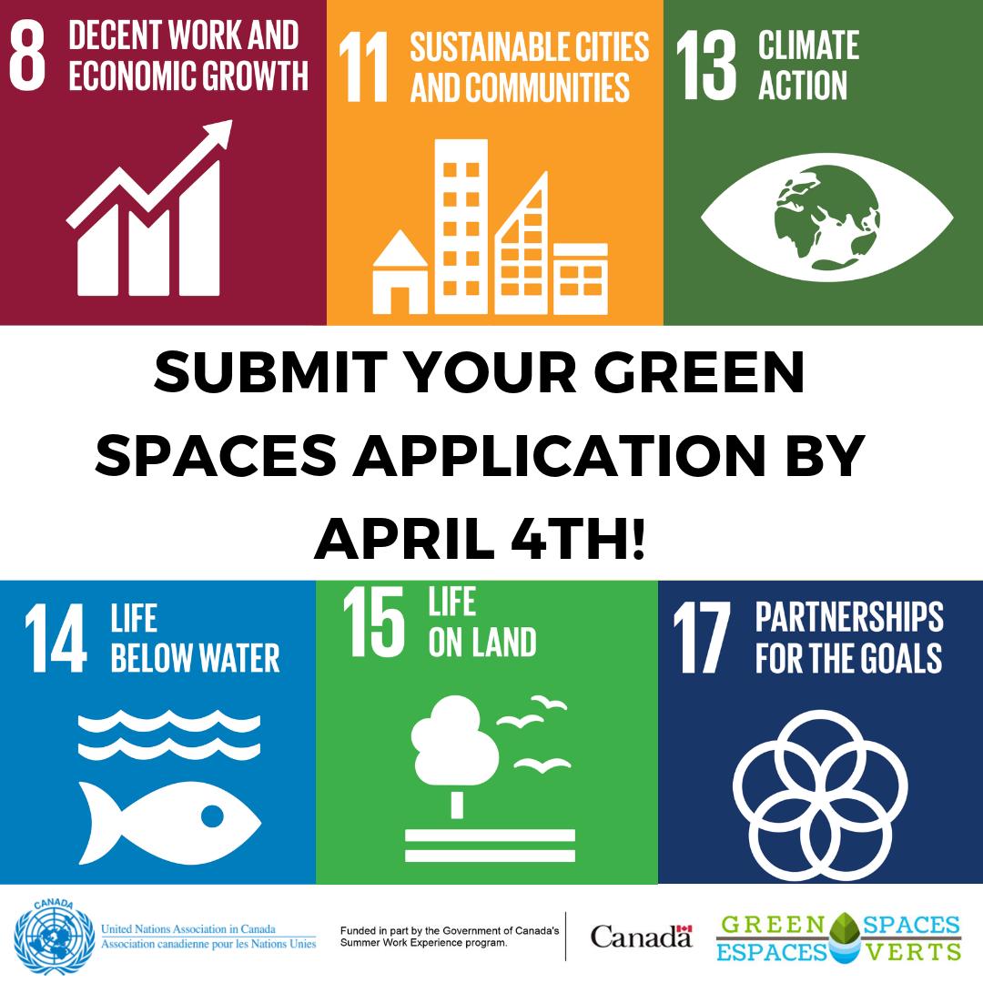 UNACanada's tweet photo. Are you a student interested in helping Canada work towards achieving the SDG’s? Apply to #GreenSpaces by April 4th to make your mark! #SDGs #leaderstoday #youth #exploregreenspaces https://t.co/lMar9kQQPT https://t.co/XIj8M40Atp
