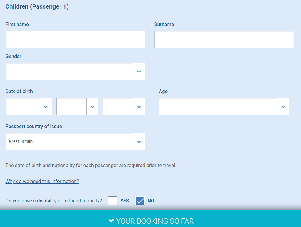 simontarry76's tweet photo. @BrittanyFerries I think you have a problem on your site. When I try to enter passenger details, the box to enter the name for the first child don't actually allow you to edit them. 2nd child is fine. Same on mobile as desktop. When I tried a new session the fare went up by £25?! https://t.co/In68V3hyAW