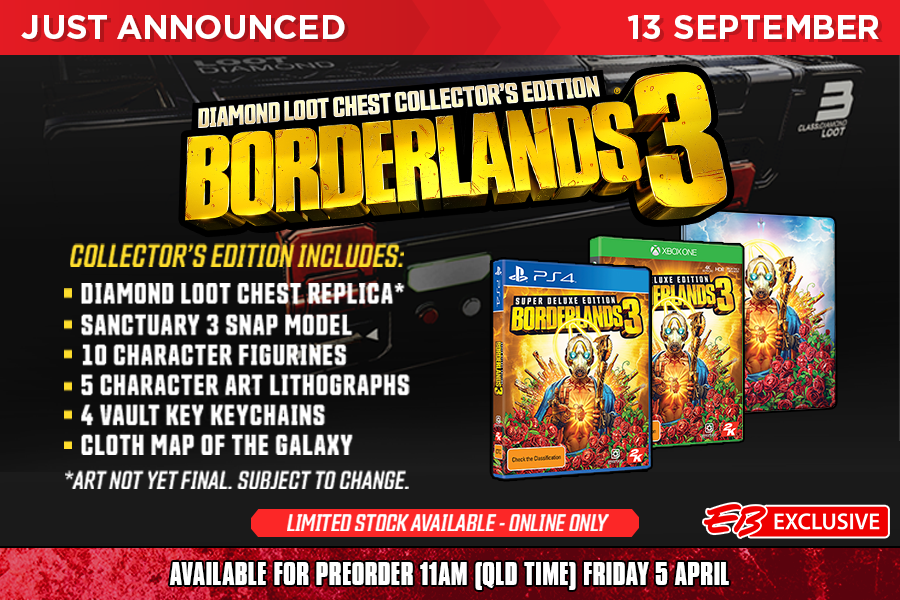 Eb Games Australia Just Announced Eb Exclusive Borderlands 3 Diamond Loot Chest Collector S Edition Plus Super Deluxe Edition Collector S Edition Available For Preorder 11am Qld Time Friday 5 April T Co Eumnxwrtpp