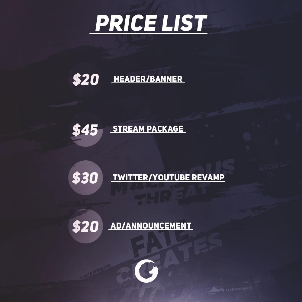 FateCreates's tweet image. Official Price List!