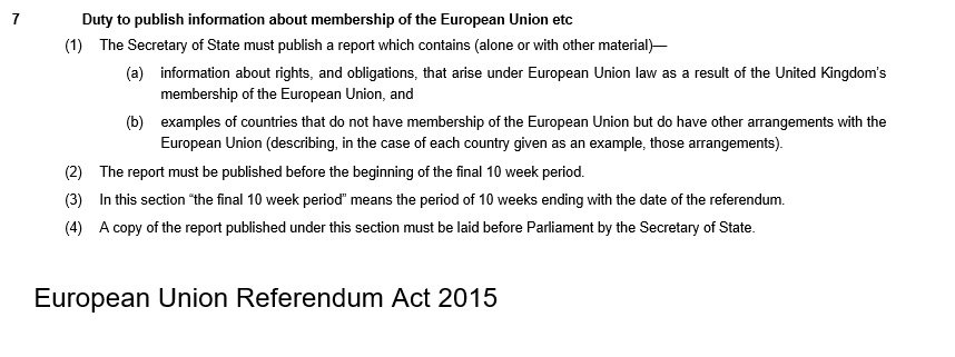 If you are now wondering what leaving membership of the European Union would mean, the Referendum Act included a duty to publish information about membership. Section 7(1)(b) required the government to provide examples of countries that were not members.