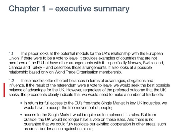 The report “Alternatives to membership: possible models for the United Kingdom outside the European Union” made it clear the government would review the different models and seek an agreement to achieve the best possible advantage for the country.