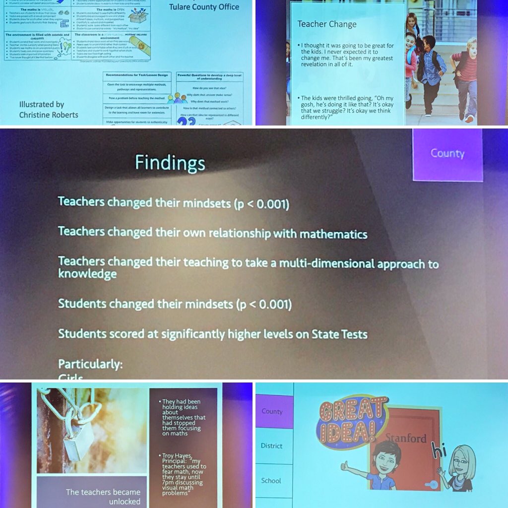 MathsStephanie's tweet photo. Thank you @joboaler for highlighting the learnings from #CVNIC in your keynote today. #TCOE #GrowthMindset #TulareCounty #YouCube @FeldsteinShelah @mathschristine @NoodleKimw @justus328 @nicklikesmath @HireTimA https://t.co/Ar1nWwRiMl
