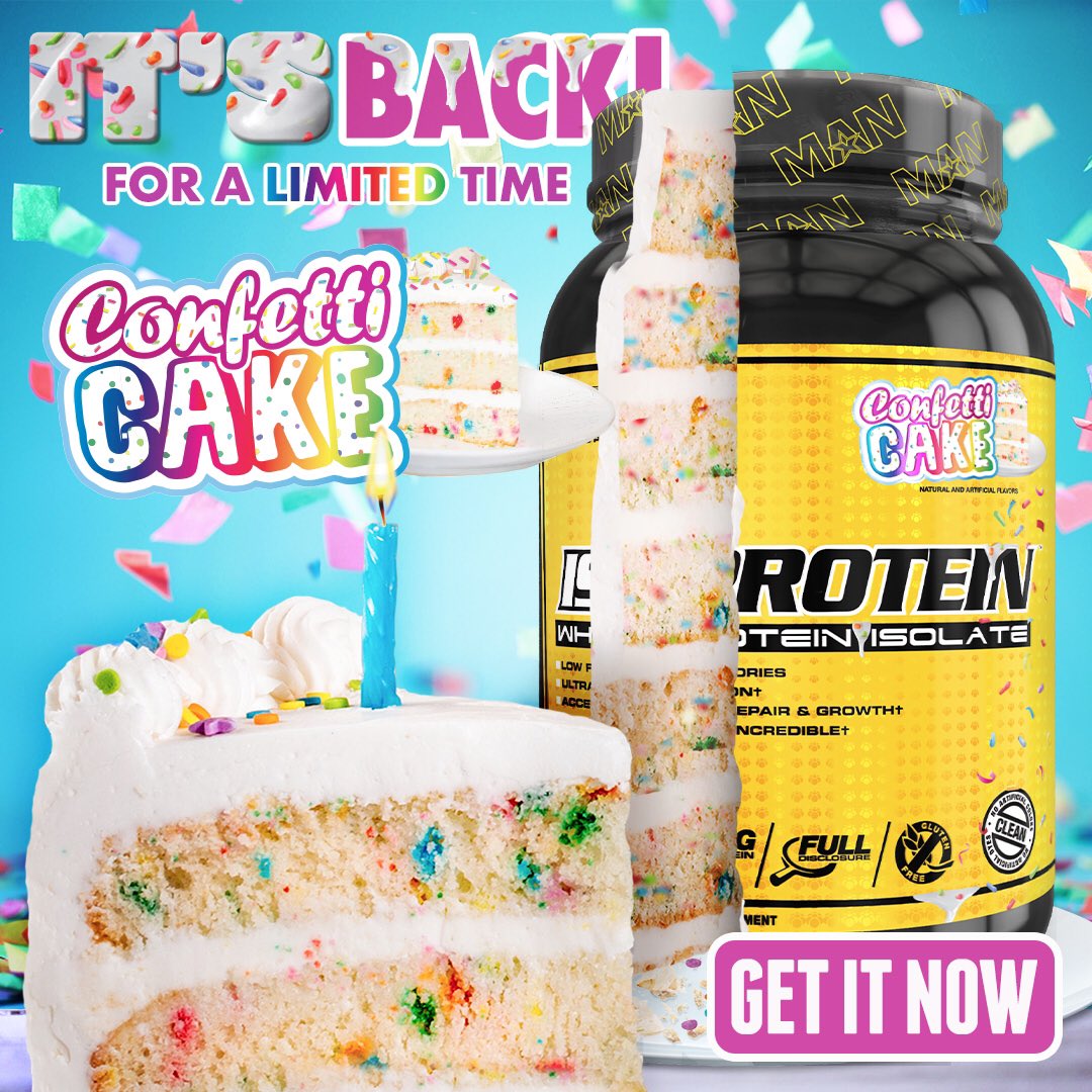 MANSportsInc's tweet photo. 🎂Tag a friend who likes Cake👇
🍰 Because Confetti Cake is BACK!
📲 https://t.co/awzH8o5o1E
#mansports #proteinpowder #supplementsforlife #confetticake #birthdaycake #healthycheat #healthytreat #cake #musclehead #meathead #bodybuilding #proteinshake #supplement #supplements https://t.co/ICde9chm72