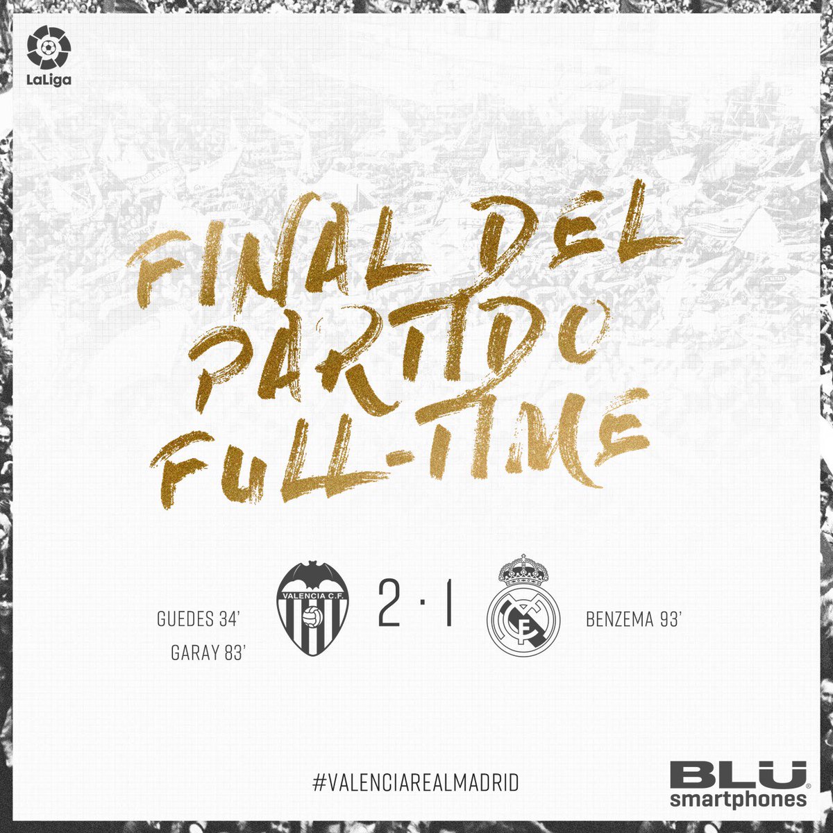 🖤💜 #ValenciaRealMadrid 

¡SÍ, SÍ, SÍ, SÍ! 

2-1 ⚽ 90' +3  🕰 FINAL DEL PARTIDO 

#AmuntValencia 🦇🖤
