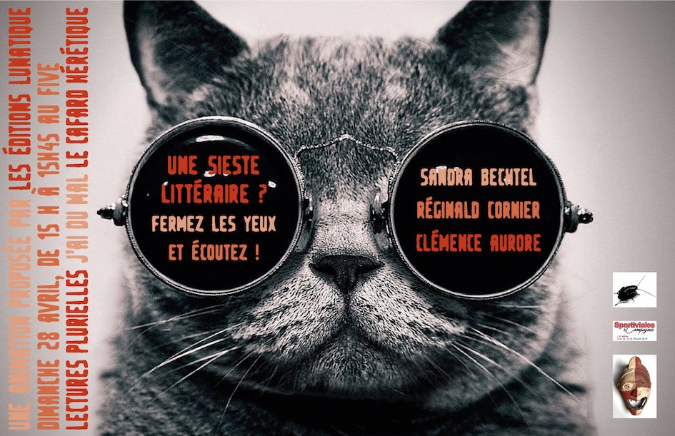 editionslunatic's tweet photo. Une sieste littéraire, ça vous tente ? Dimanche 28/04, à 15h au #Five #Vitré, dans le cadre des #Sportiviales, avec #SandraBechtel @clemence_aurore et #RéginaldCornier. Une petite heure à se laisser bercer par des lecteurs chevronnés. Chat peut qu’être bien ! https://t.co/kTAWxSDjxa
