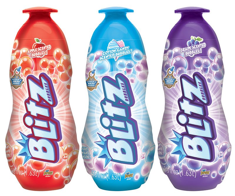 Have you ever smelled something so good? Each bottle of Blitz Scented Bubble Solution is either grape 🍇, cotton candy 🍬, apple 🍎, orange 🍊, or candy apple 🍬🍎 scented! #tweets4toys #BlitzBubbleParty