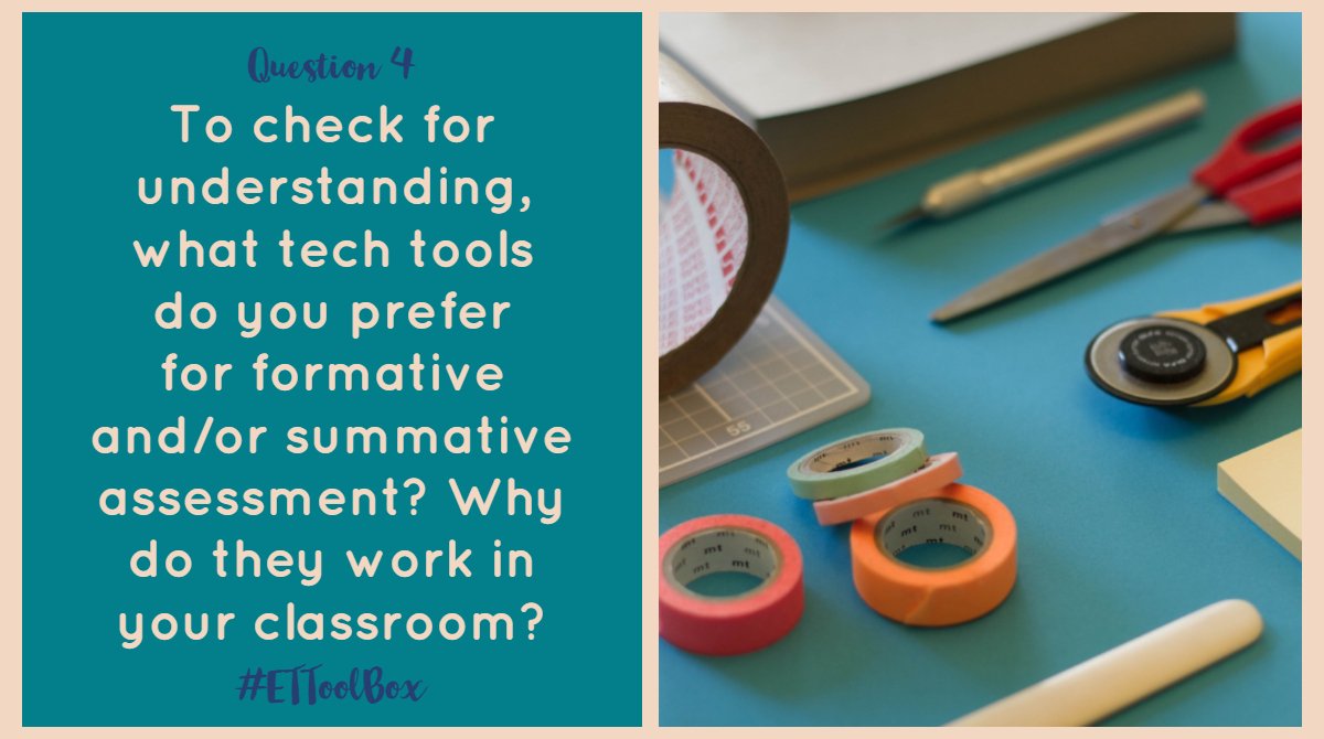 goffredisetgo's tweet image. Q4: To check for understanding, what tech tools do you prefer for formative and/or summative assessment? Share and explain! #ETToolBox