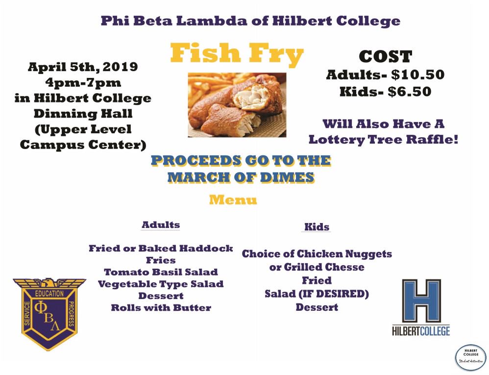 hilbertpbl's tweet photo. Proceeds from our Fish Fry fundraiser this Friday, April 5th will benefit the March of Dimes! 
Feeling lucky? Try to win our lottery tree at @HilbertCollege Dining Hall from 4-7 pm! #hilbertcollege #hamburgny #marchofdimes #fundraising #buffalofishfry #iamhilbert #hilbertpbl https://t.co/R8iZlUttSb
