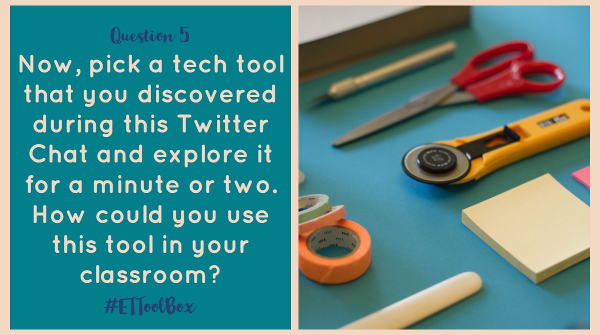 goffredisetgo's tweet image. Q5: To wrap things up, pick a tech tool that you discovered during this Twitter Chat and explore it for a minute or two. How could you use this tool in your classroom? #ETToolBox