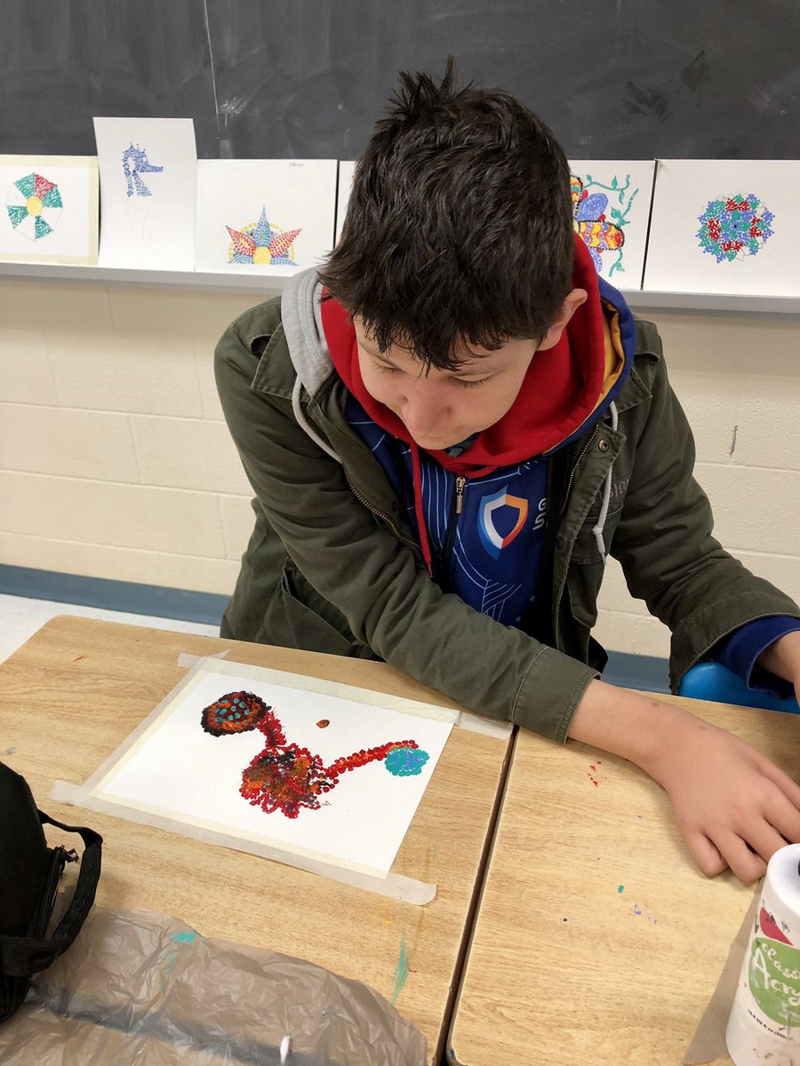 GlblCanuck's tweet image. #NAC2O students learned about the important place beading has in Métis history &amp;amp; culture. They then created their own pointillism paintings inspired by Métis beading. Thank you to Nathalie Bertin @NBertinArt &amp;amp; @clclyne for sharing with us! @cwprincipal @ugdsb #FNMIEd