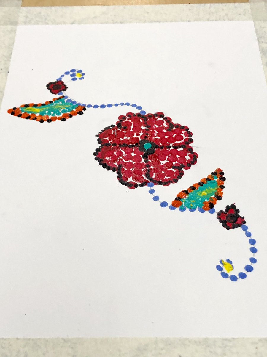 GlblCanuck's tweet image. #NAC2O students learned about the important place beading has in Métis history &amp;amp; culture. They then created their own pointillism paintings inspired by Métis beading. Thank you to Nathalie Bertin @NBertinArt &amp;amp; @clclyne for sharing with us! @cwprincipal @ugdsb #FNMIEd