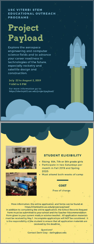 Summer Camp for Middle School Girls #STEM viterbipk12.usc.edu/projectpayload/