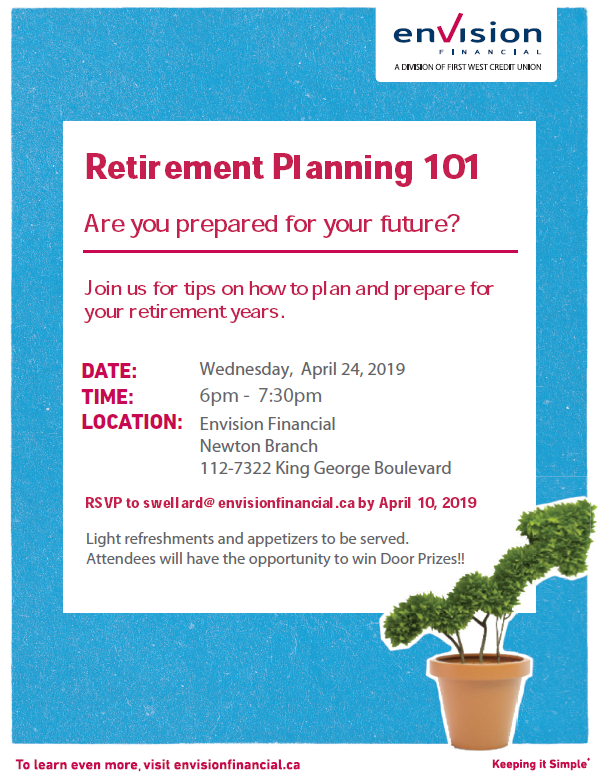 WellardAtWork's tweet image. When's the best time to start saving for #Retirement?
Yesterday
When's the best time to get 101 #advice on planning for retirement?
Wed, April 24th @ 6pm w/ @Envision #NewtonBranch in #SurreyBC
When's the best time to message Shalane you're coming?
Right now!
#FinancialLiteracy