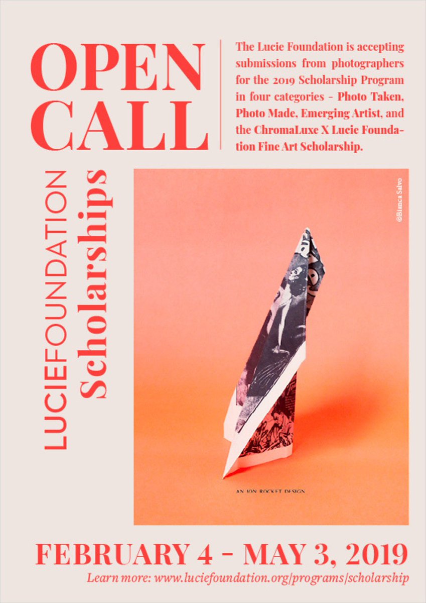 ONLY ONE MONTH LEFT - Apply to the 2019 Lucie Foundation #Scholarship Program Now! Deadline: May 3, 2019

We want to help fund YOUR next #photography project!

Learn More + Apply: luciefoundation.org/programs/schol…