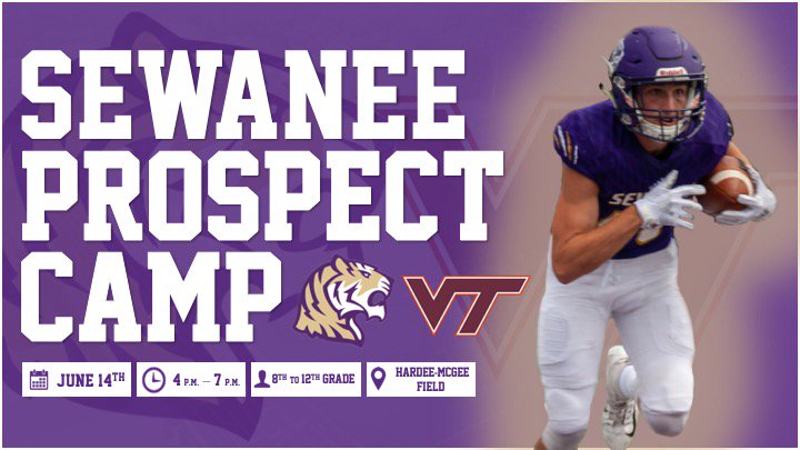 June 14th- Our 1 day prospect camp will include special guests- the Virginia Tech Coaching Staff. The camp goes from 4-7pm and costs $30 Here is the link to register. - campscui.active.com/orgs/SewaneeTh…