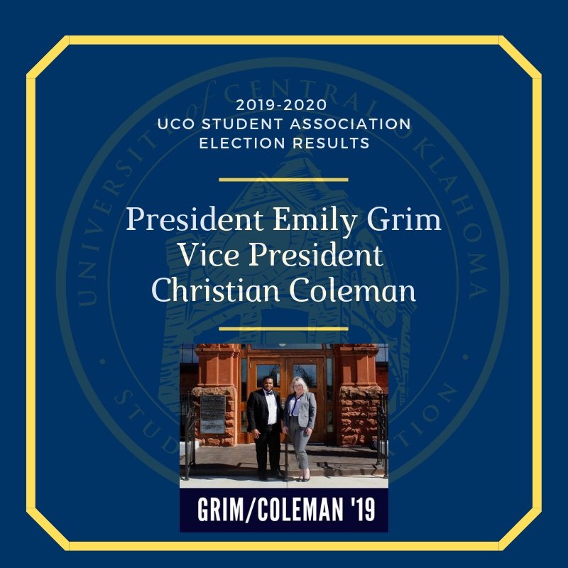 UCOSANews's tweet photo. Congratulations to the Grim/Coleman ticket! All results become official at 5pm tomorrow. https://t.co/dhgjU1AKN8