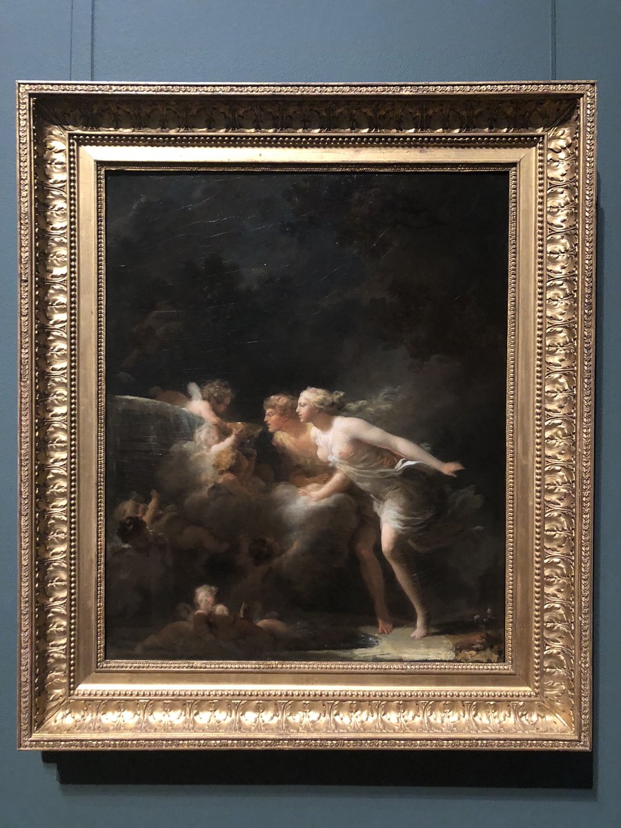 The fountain has its origins in the poetry of classical antiquity. A couple rushes to sip its magical water and falls in love. Fragonard responded to the Neoclassical movement with this dreamy, moonlit image of antiquity. On view at the #GettyCenter: bit.ly/2TPwvAY