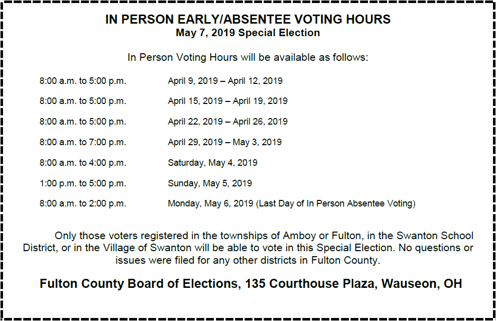 FultonCounty_OH's tweet image. Early In-Person Voting for 5/7/2019 dlvr.it/R27WDX