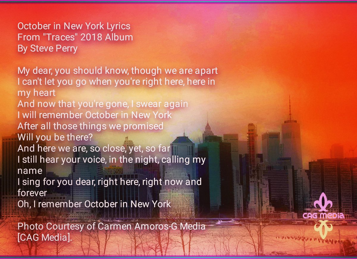 CarmenAmoros's tweet photo. Check out the October in New York song by Steve Perry on YouTube. Buy the Deluxe CD at https://t.co/q6Bu4dif2S #TracesCD #steveperry #OctoberinNewYork @steveperrymusic
https://t.co/v8lXHOhyS0 https://t.co/I53oSV4VT7
