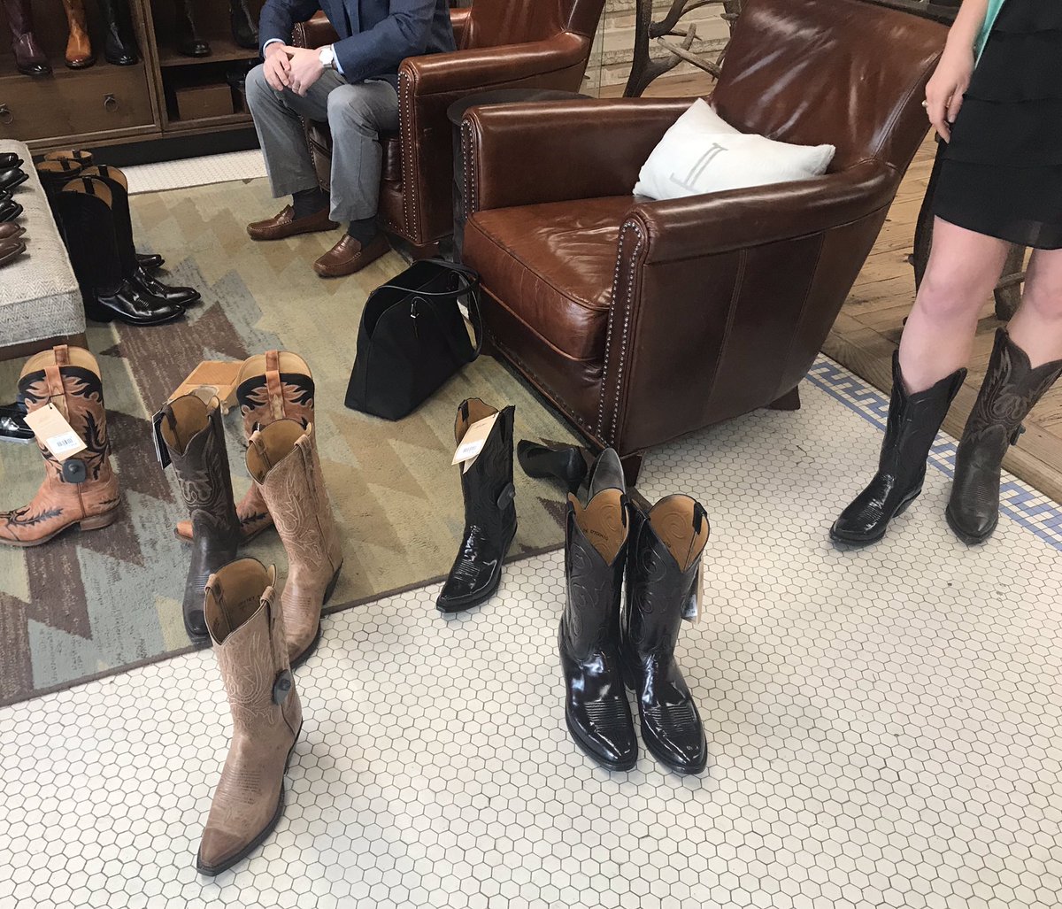 JeffBoydTX's tweet photo. April means today was the day for my law clerks to get fitted for their #JSBBoots at @AllensBoots. Of course, they don’t earn them until the end of August. https://t.co/7DWH9NBQSS