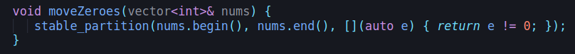 code_report's tweet image. @leetcode 1-Line Solution - know your C++ Algorithms: leetcode.com/problems/move-… … #cpluscplus #algorithms