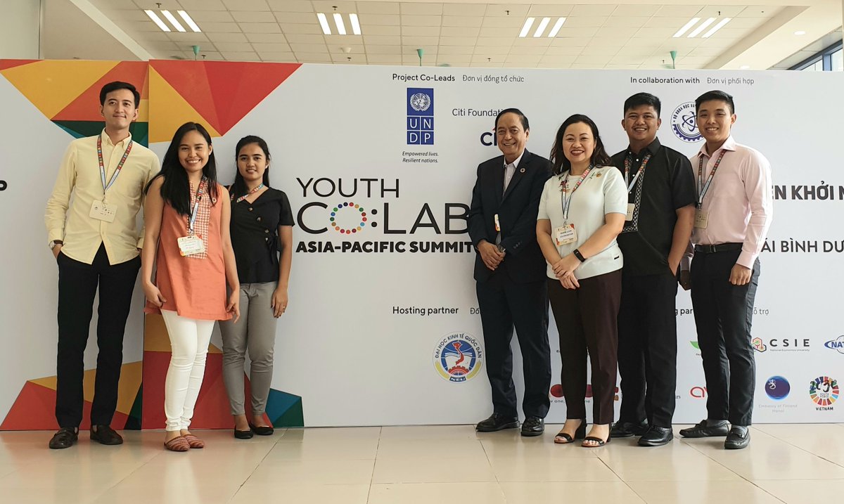 UNDPPH's tweet photo. Greetings from Hanoi! This week three promising social enterprises from the Philippines are attending the @YouthCoLab Summit &amp; we are happy to have the support of @DtiPhilippines Director, Senen Peralda, and @NYCPilipinas Commissioner James Ventura &amp; Ms Riolyn Manibog #YouthColab https://t.co/wga7cBFcaX
