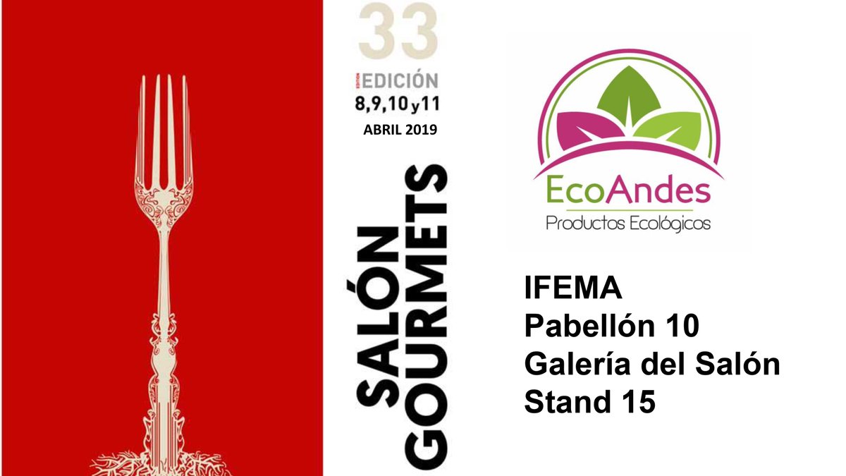 ECOANDES SE VISTE DE GALA 𝐩𝒐𝒓𝒒𝒖𝒆 𝒔𝒂𝒃𝒆𝒎𝒐𝒔 𝒒𝒖𝒆 𝒍𝒐 𝒈𝒐𝒖𝒓𝒎𝒆𝒕 𝒆𝒔 𝒍𝒐 𝒏𝒖𝒆𝒔𝒕𝒓𝒐 TE ESPERAMOS EN EL STAND 15,
#SalónGourmets de Madrid Pabellón 10 - #EcoandesBio