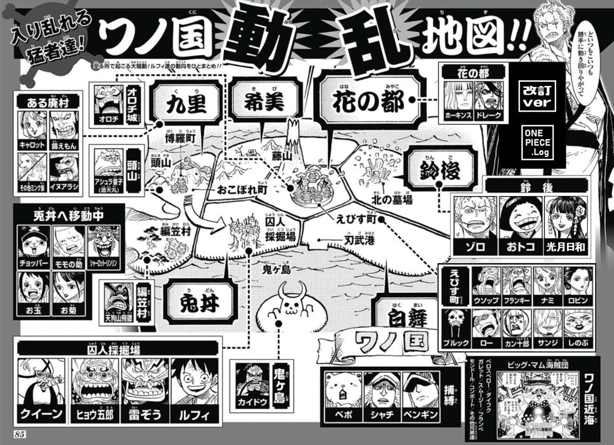 伊藤d ワンピースのワノ国編 面白いよね 何が面白いって図でも分かる通り 麦わらの一味がバラバラに行動してる感じ それぞれが目的のために動き 最後は集結し目的を達成 そして宴 これがワンピースの醍醐味だと思ってます