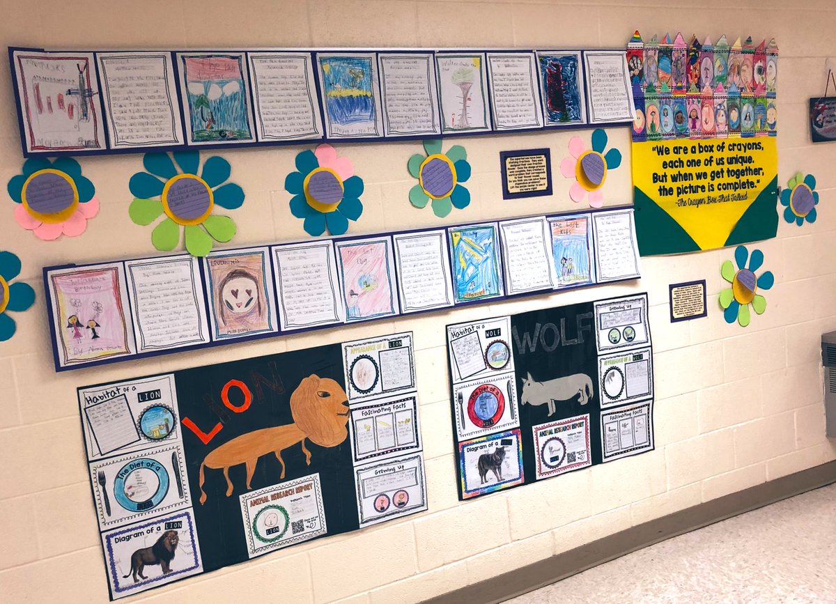 Superheroes_NH's tweet photo. Did you see all the amazing work the superheroes displayed for success night?! I am constantly blown away by these kids! Fraction flowers, realistic fiction stories, animal research, flip grids, and more! #firstgrade #gbwpride #successnight https://t.co/rqOUDmzQ5n