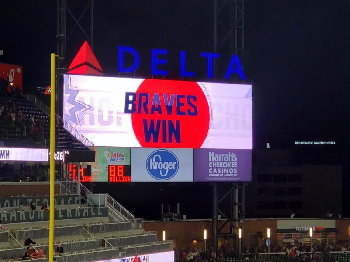 LLopezDMS's tweet photo. Finally home (couldn't talk Joel into staying for tonight's game) and realized I didn't post anything from the actual game! To be honest, I was just way to excited. @SunTrustPark and the @BatteryATL are AMAZING! #chopon #DMSGensOnBreak https://t.co/B7ADkKXTWb