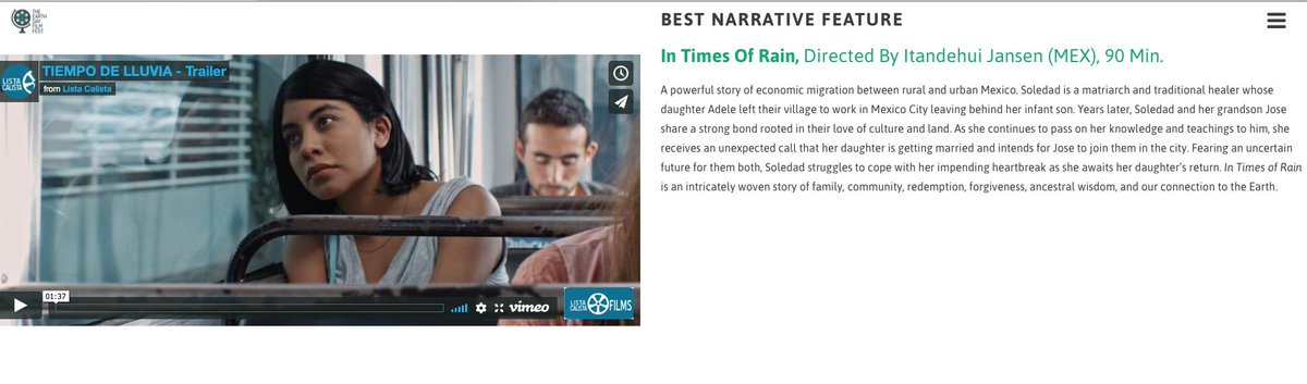 Itandehuijansen's tweet photo. Just learned #InTimesOfRain won the award for Best Narrative Feature at the #EarthDay2019 Film Festival: https://t.co/TTeJdWvk2a https://t.co/uzqbxRBWuL