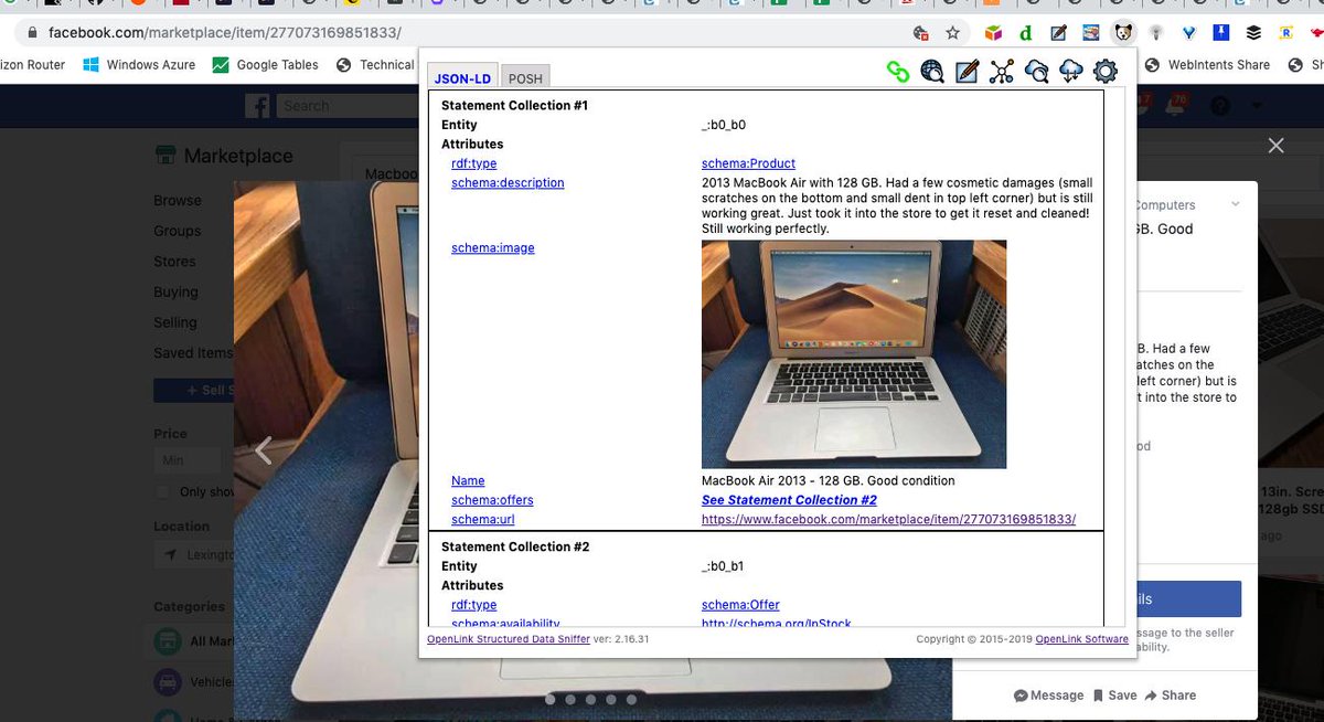 kidehen's tweet image. Yep!
Putting our @SmartDataBot to work on this interesting @facebook #MarketPlace discovery.
1. facebook.com/marketplace/it…
And @datasniff too re. this new #SemanticWeb of #LinkedData frontier :)
#GraphDatabases #KnowledgeGraph #SocialCommerce