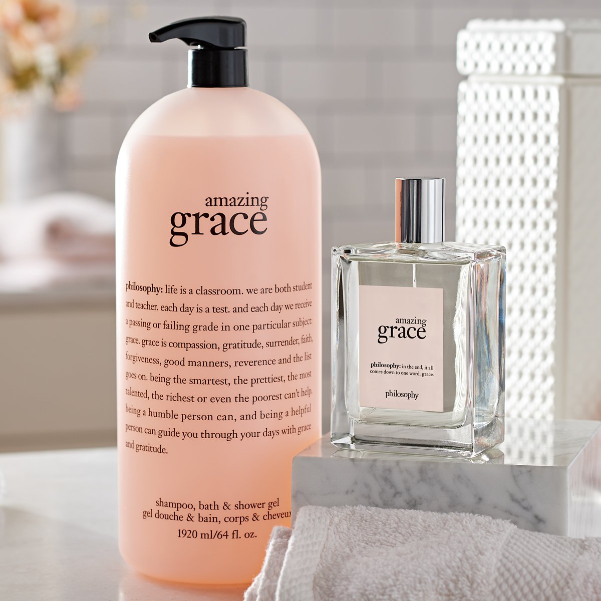QVC's tweet photo. Amazing Grace is PERFECT for spring!✨🌸 Enjoy your favorite @lovephilosophy scent even longer with this Mega-Size duo, our #QVC2BigDeal for a limited time! Shop it: https://t.co/2UmCP5JN4C https://t.co/BMKEreTlYa