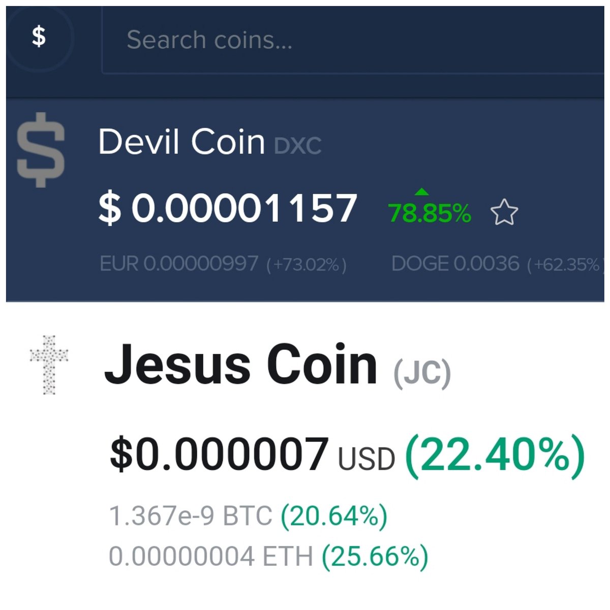 Crypto_Pappy's tweet image. Who will win? #devilcoin #jesuscoin