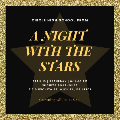Prom tickets go on sale next week! Tickets are $10 each but free for CHS seniors! You can purchase your tickets from Mrs. Raasch or Mrs. Brown!
