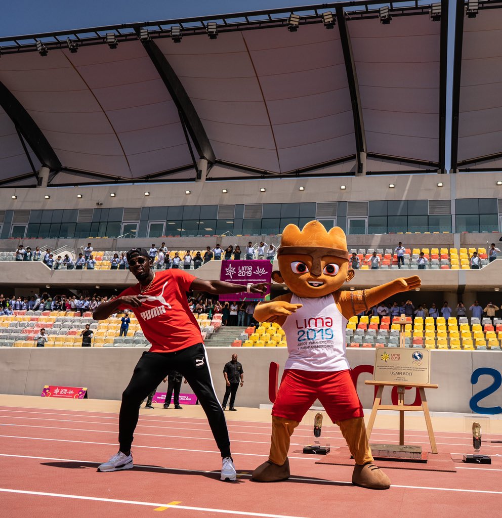 usainbolt's tweet photo. Pan American Games in Lima, Peru going to be fun. I checked out the facility today👍🏿👍🏿 https://t.co/CdopglYkxH