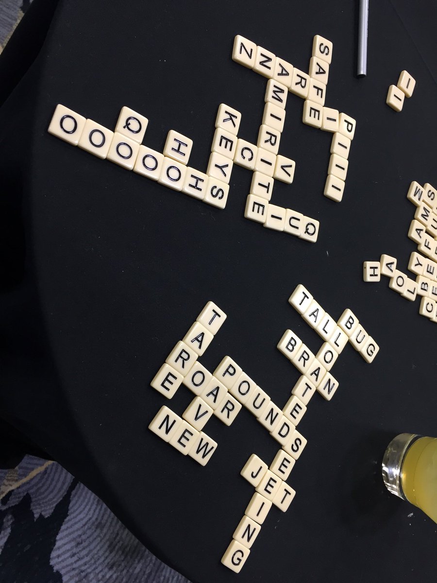 angelagunder's tweet photo. I may have won Bananagrams by the rules but @KeeganSLW won for awesomeness. #OLCInnovate #speednetworkinglounge #amirite https://t.co/JVcnLJOqfv