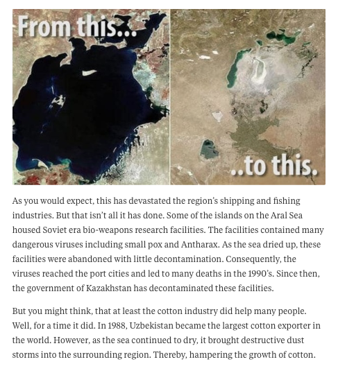 PlanMaestro's tweet photo. Stupidity in History: USSR dries up the Aral Sea (1960) 

"one of the planet's worst environmental disasters" (@quora) https://t.co/tiIdoQn2ng